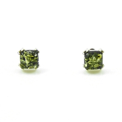 Small Green Amber Square Stud Earrings