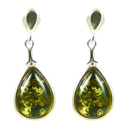 Green Amber Teardrop Stud Earrings. Amber is soft, only slightly harder than talc, and should be treated with care.