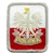 Embroidered white eagle on a red and white background with Polska (Poland) on a lower scroll.