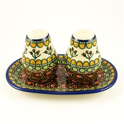 Polish Pottery 7" Salt and Pepper Set. Hand made in Poland. Pattern U79 designed by Teresa Liana.