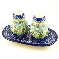 Polish Pottery 7" Salt and Pepper Set. Hand made in Poland and artist initialed.