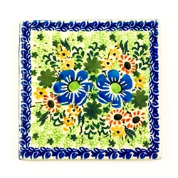 Polish Pottery 4" Wall Tile. Hand made in Poland. Pattern U2198 designed by Maria Starzyk.