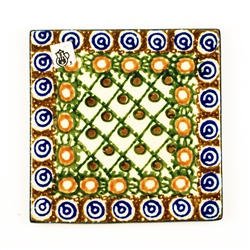 Polish Pottery 4" Wall Tile. Hand made in Poland. Pattern U42 designed by Anna Pasierbiewicz.