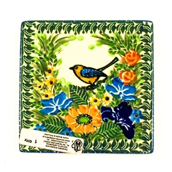 Polish Pottery 4" Wall Tile. Hand made in Poland. Pattern U2517 designed by Maria Starzyk.