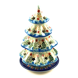Polish Pottery 7" Votive Christmas Tree. Hand made in Poland. Pattern U4174 designed by Jolanta Okraska.