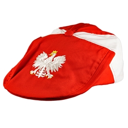 Display the Polish colors of red and white with this nicely detailed embroidery work on the front of the cap. Features a white Polish Eagle with gold crown and talons. Features an adjustable velcro tab in the back. Designed to fit small children.