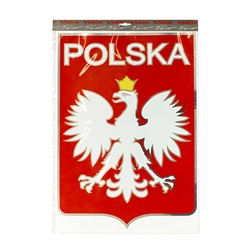 Display your Polish heritage on your truck, van, RV, wall or bulletin board. The red, white and silver sticker measures 13.5" x 18.75" - 34cm x 48cm. The banner is vinyl with a peel off backing. Weatherproof and permanent.