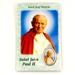 St. John Paul II Holy Card, Cross And Medallion Set enclosed in a sealed see through plastic case.