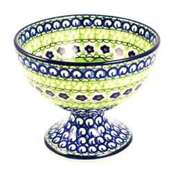 Polish Pottery 4" Pedestal Dessert Bowl. Hand made in Poland. Pattern U408A designed by Jacek Chyla.