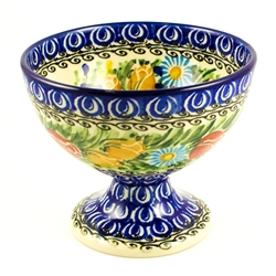 Polish Pottery 4" Pedestal Dessert Bowl. Hand made in Poland. Pattern U3951 designed by Maryla Iwicka.