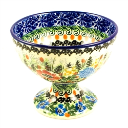 Polish Pottery 4" Pedestal Dessert Bowl. Hand made in Poland. Pattern U3963 designed by Maria Starzyk.