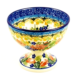 Polish Pottery 4" Pedestal Dessert Bowl. Hand made in Poland. Pattern U4141 designed by Maria Starzyk.