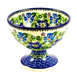 Polish Pottery 4" Pedestal Dessert Bowl. Hand made in Poland. Pattern U1810 designed by Danuta Skiba.