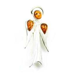 Lovely silver angel studded with three drops of golden amber.  Size .5" x 1.25" - 1.5cm x 3.5cm.