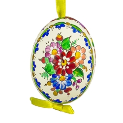 This beautifully designed chicken egg is hand painted. The painting is done in a traditional style from Opole. Ready to hang. Eggs are blown and can last for generations.