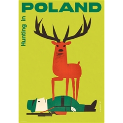 Very clever Polish poster originally designed in 1961 by artist Wiktor Gorka to promote tourism to Poland.  It has now been turned into a post card size 4.75" x 6.75" - 12cm x 17cm.