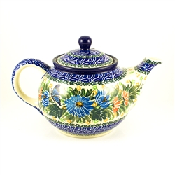 Polish Pottery 30 oz. Teapot. Hand made in Poland. Pattern U2555 designed by Krystyna Deptula.