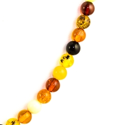 Delicate round multi-colored amber beads about .5cm in diameter. form this beautiful necklace.