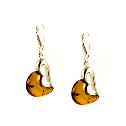 Heart Shaped Silver And Amber Earrings