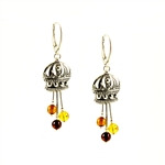 These are Genuine multi-colored Baltic Amber small spheres suspended under a Sterling Silver crown.