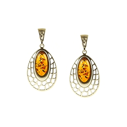 Very nice looking set of oval honey amber stones set in sterling silver, with post backs.