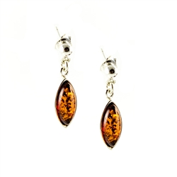 Open back oval amber earrings set in silver really highlight the amber inclusions.