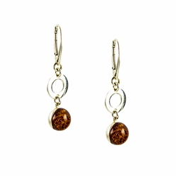 Cognac Amber Ball Earrings, with European lever clasp.