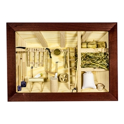 Poland has a long history of craftsmen working with wood in southern Poland. Their workshops produce beautiful hand made boxes, plates and carvings. This shadow box is a look inside a traditional Polish farmer's barn.. Note the nice attention to detail.