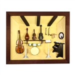 Poland has a long history of craftsmen working with wood in southern Poland. Their workshops produce beautiful hand made boxes, plates and carvings. This shadow box is a look inside a music studio. Note the nice attention to detail. Entirely made by hand.