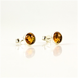 Honey Amber Round Stud Earrings