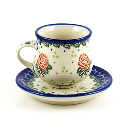 Polish Pottery 3 oz. Espresso Cup and Saucer. Hand made in Poland and artist initialed.