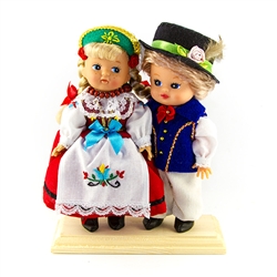 This pair of dolls, dressed in traditional Kaszub outfits, wonderfully crafted and fun to collect.  Each doll costumes is hand made so slight differences in colors and shades will very from doll to doll.