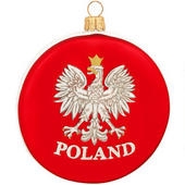 Celebrate your unique heritage with this distinctive ornament depicting Poland's National Crest. Artfully crafted by skilled glass artisans in Poland, our distinctive 3¼" tall ornament features a stylized white eagle with golden crown, beak and talons.