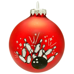 Right up your alley! No expense has been spared in creating our bowling ball with pins ornament. Made from glass in Hungary, this 3" tall ornament features a striking bowling ball, a 10-pin design, and glittering silver accents artfully printed along a sa