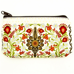 Darling little purse decorated with a Polish mountain floral design. 100% polyester and plastic lined. Made in Poland.