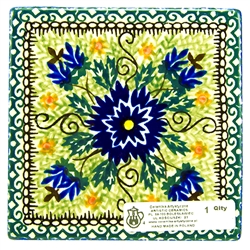 Polish Pottery 4" Wall Tile. Hand made in Poland. Pattern designed by a master artist.