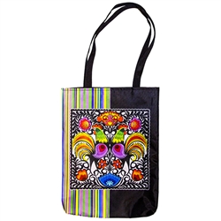 Heavy duty tote bag in 100% polyester which features a beautiful Wyncinanki (Polish paper cut-outs) floral design.
Waterproof.  Please note that in our latest shipment the handles are lime green.