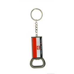 Combination key chain and bottle opener.
