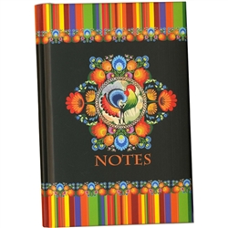 144 cream colored lined pages with a sturdy sewn and glued binding.  The colorful hardcover front and back is soft to the touch and water resistant. Includes an attached red ribbon place saver.