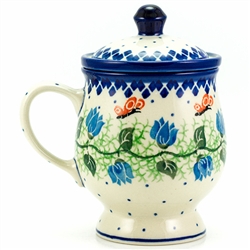 Polish Pottery 8 oz. Herbal Mug And Infuser. Hand made in Poland and artist initialed.