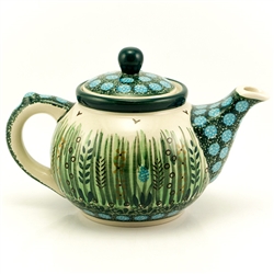 Polish Pottery 10 oz. Bedtime Teapot. Hand made in Poland. Pattern U4636 designed by Krystyna Dacyszyn.