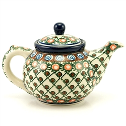 Polish Pottery 10 oz. Bedtime Teapot. Hand made in Poland. Pattern U42 designed by Anna Pasierbiewicz.