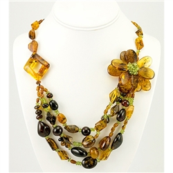 Bozena Przytocka is a designer of artistic amber jewelry based in Gdansk, Poland.   Here is a beautiful example of her ability to blend multiple shades of amber, and peridot to create a stunning necklace.
