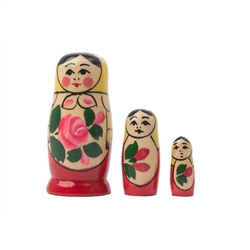 A great value! This mini Semenov doll is the perfect stocking stuffer or party favor, and cute to boot. Fully handpainted, the  Russian doll wears the signiture red flower and bright yellow head scarf traditionally found on the Semenov Russian stacking do