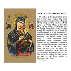 Our Lady of Perpetual Help - Holy Card.  Plastic Coated. Picture is on the front, text is on the back of the card.