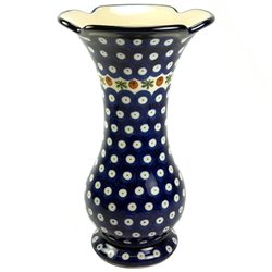 Polish Pottery 9" Fluted Vase. Hand made in Poland and artist initialed.