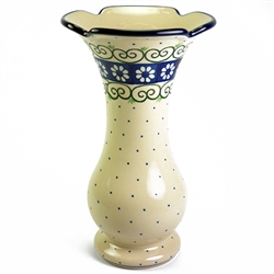 Polish Pottery 9" Fluted Vase. Hand made in Poland and artist initialed.