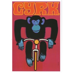 Polish circus poster designed by artist Wiktor Gorka. It has now been turned into a post card size 4.75" x 6.75" - 12cm x 17cm.