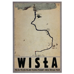 Wisla, Polish Promotion Poster designed by artist Ryszard Kaja. It has now been turned into a post card size 4.75" x 6.75" - 12cm x 17cm.