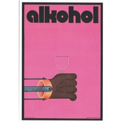 Alkohol, Anti-alcohol social campaign Poster  designed by artist Andrzej Krajewski.  It has now been turned into a post card size 4.75" x 6.75" - 12cm x 17cm.